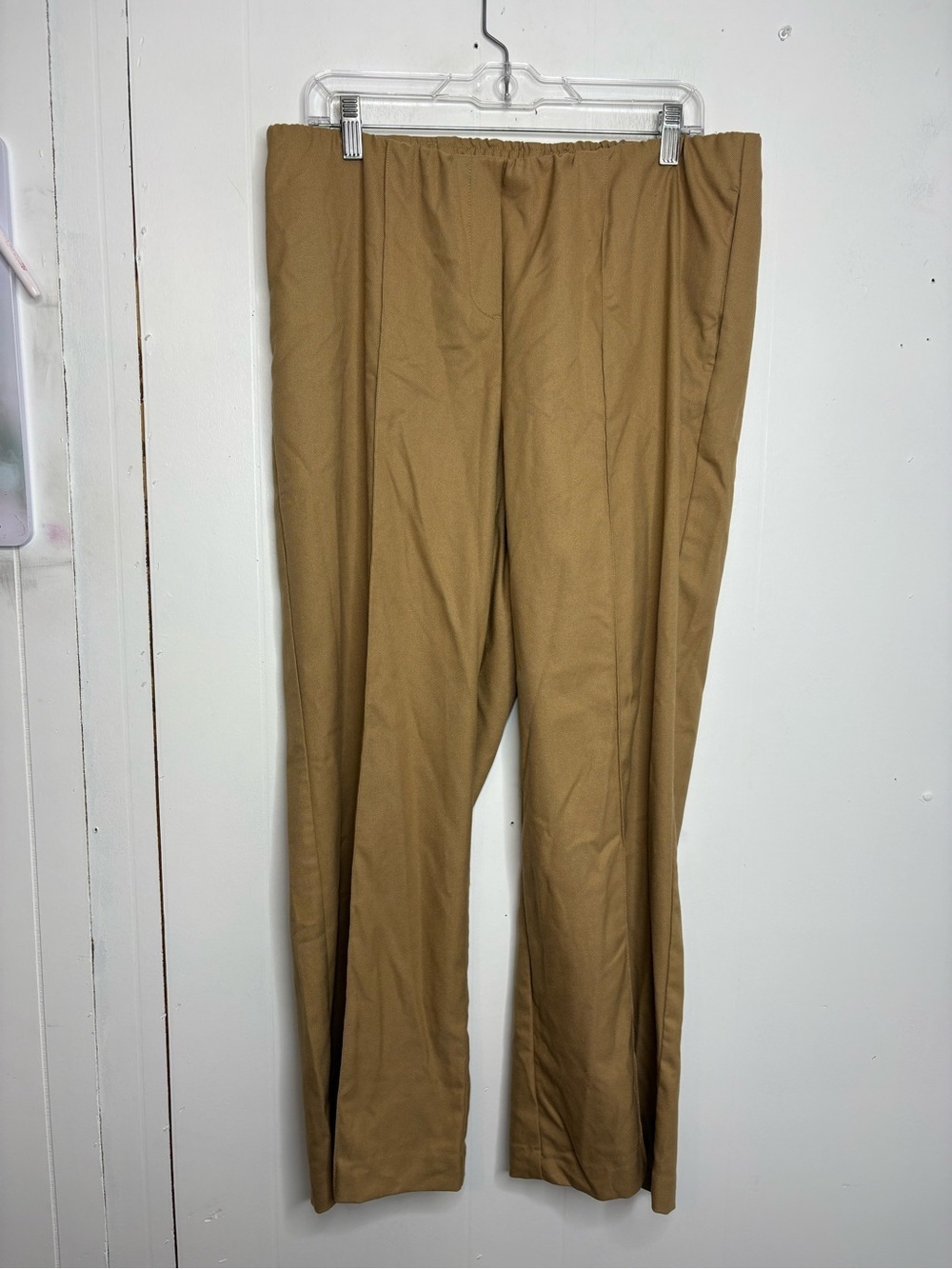 J Jill Pants Womens Extra Large Petite Wide Leg Pull On Tan Front Split Seam